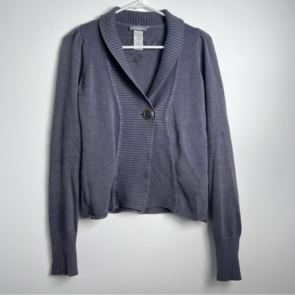 DIESEL Womens Y2K 90s “ROCK IS GRAY” Cardigan Sweater sz Small